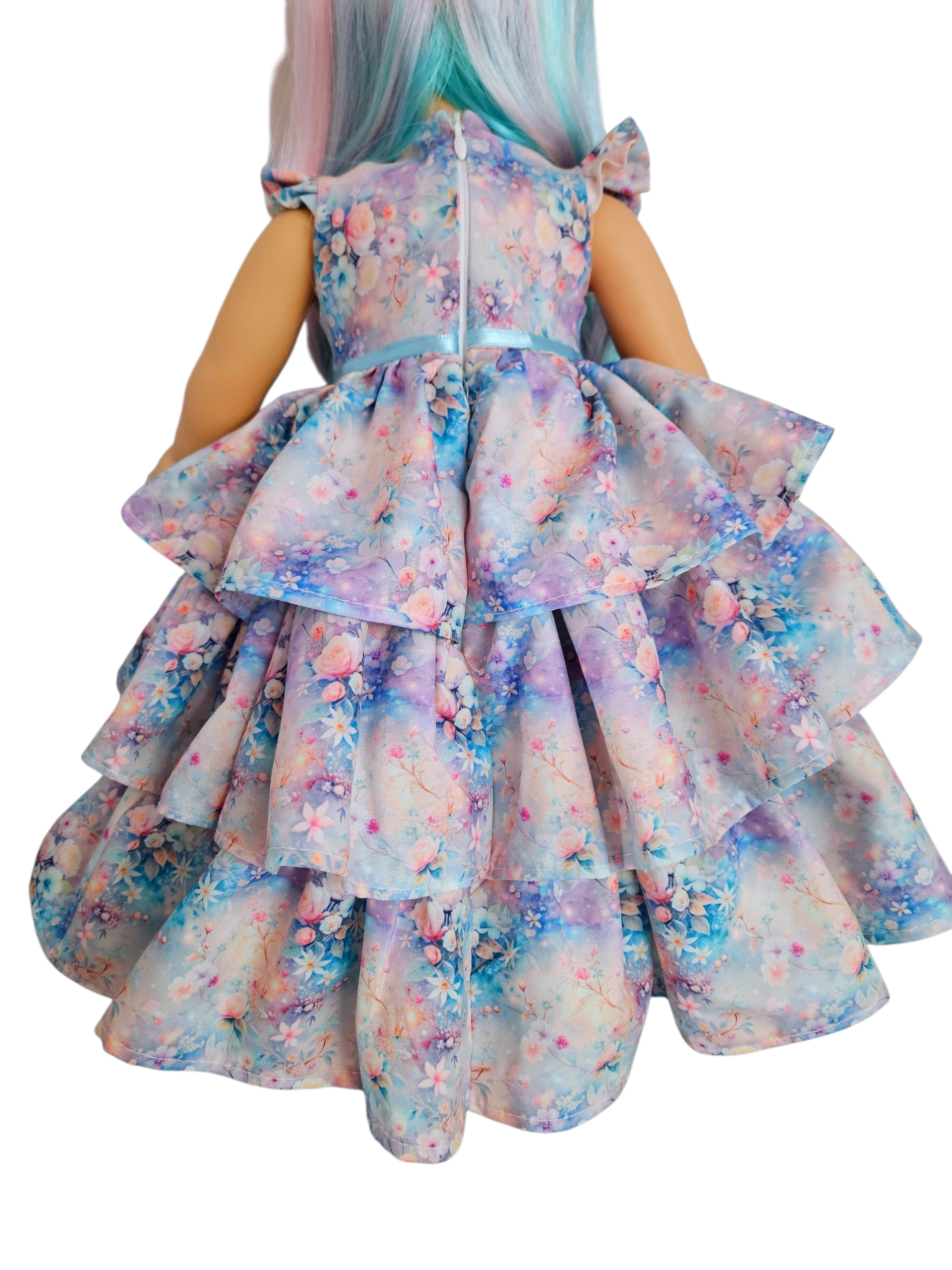 18 inch doll Pastel Floral Ruffled Gown