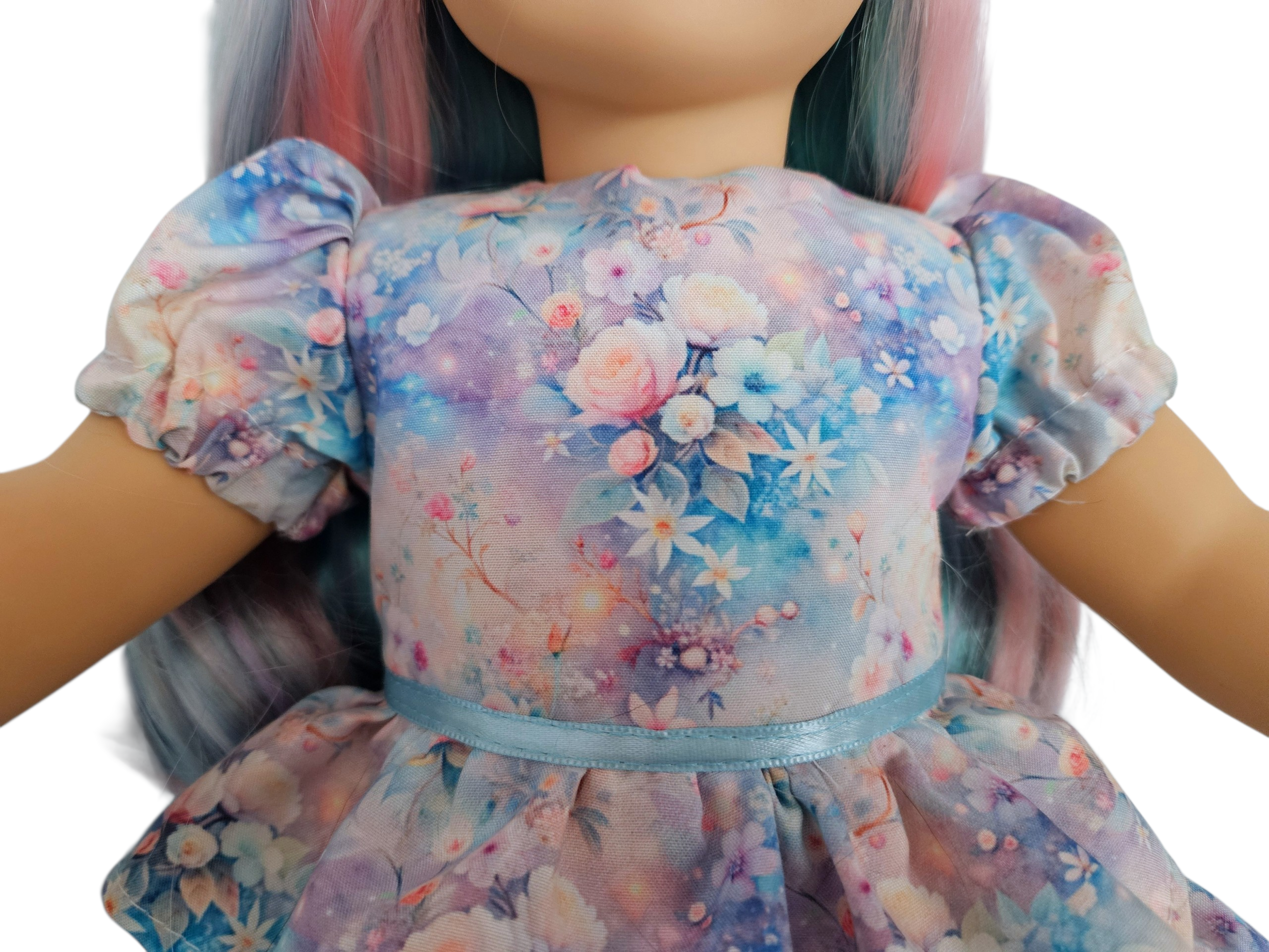 18 inch doll Pastel Floral Ruffle Dress with Sleeves