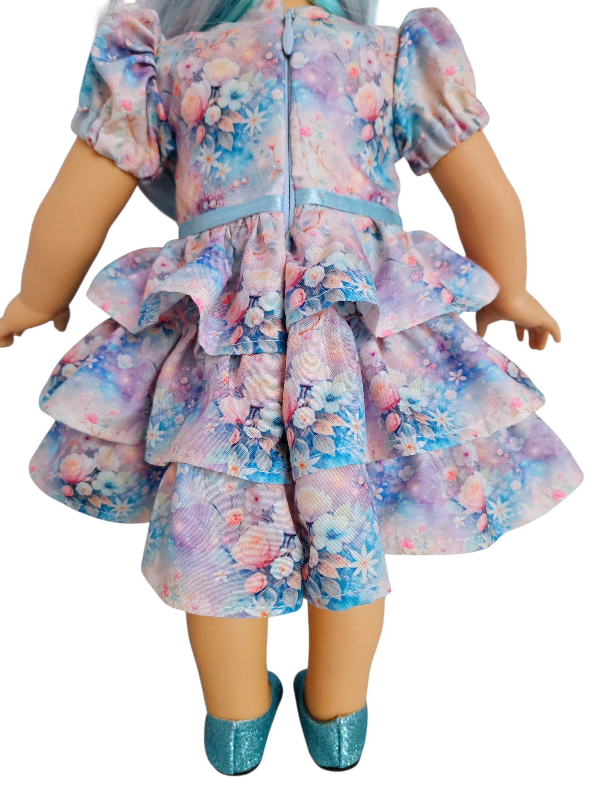 18 inch doll Pastel Floral Ruffle Dress with Sleeves