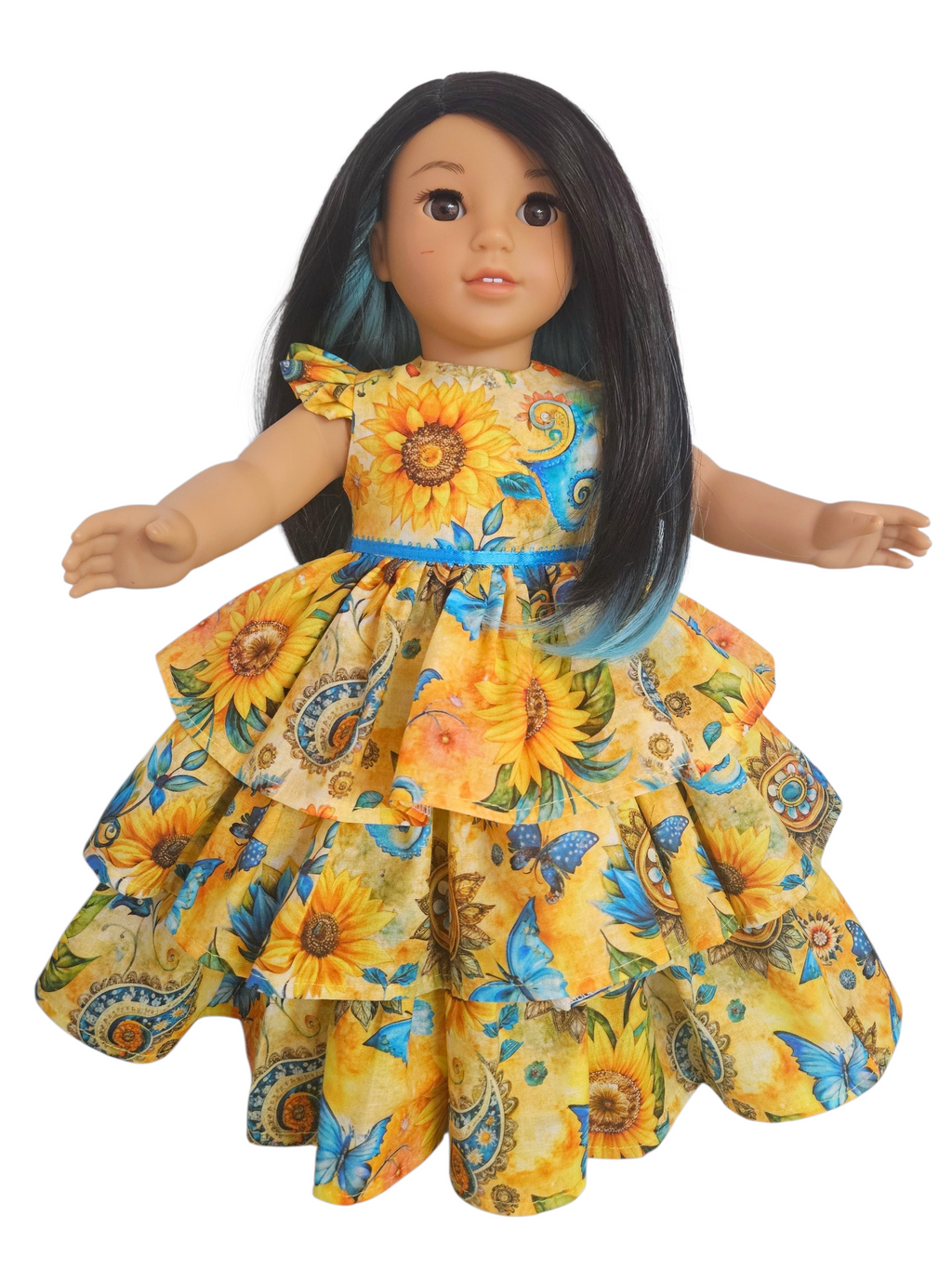 18 inch doll Bright Yellow Floral Ruffled Gown