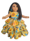 18 inch doll Bright Yellow Floral Ruffled Gown