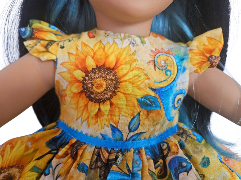 18 inch doll Bright Yellow Floral Ruffled Gown