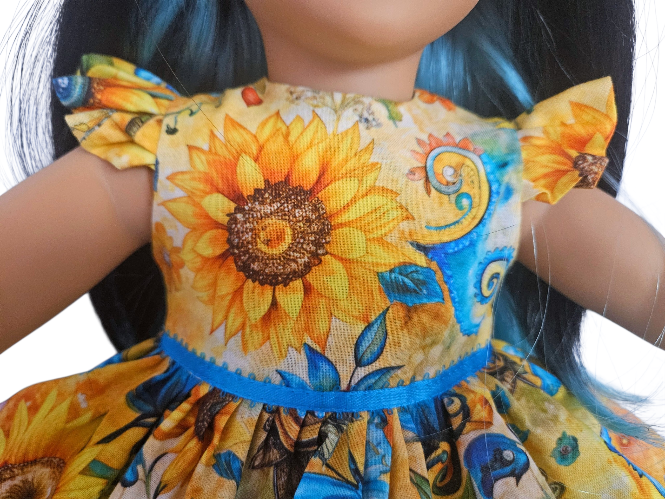 18 inch doll Bright Yellow Floral Ruffled Gown