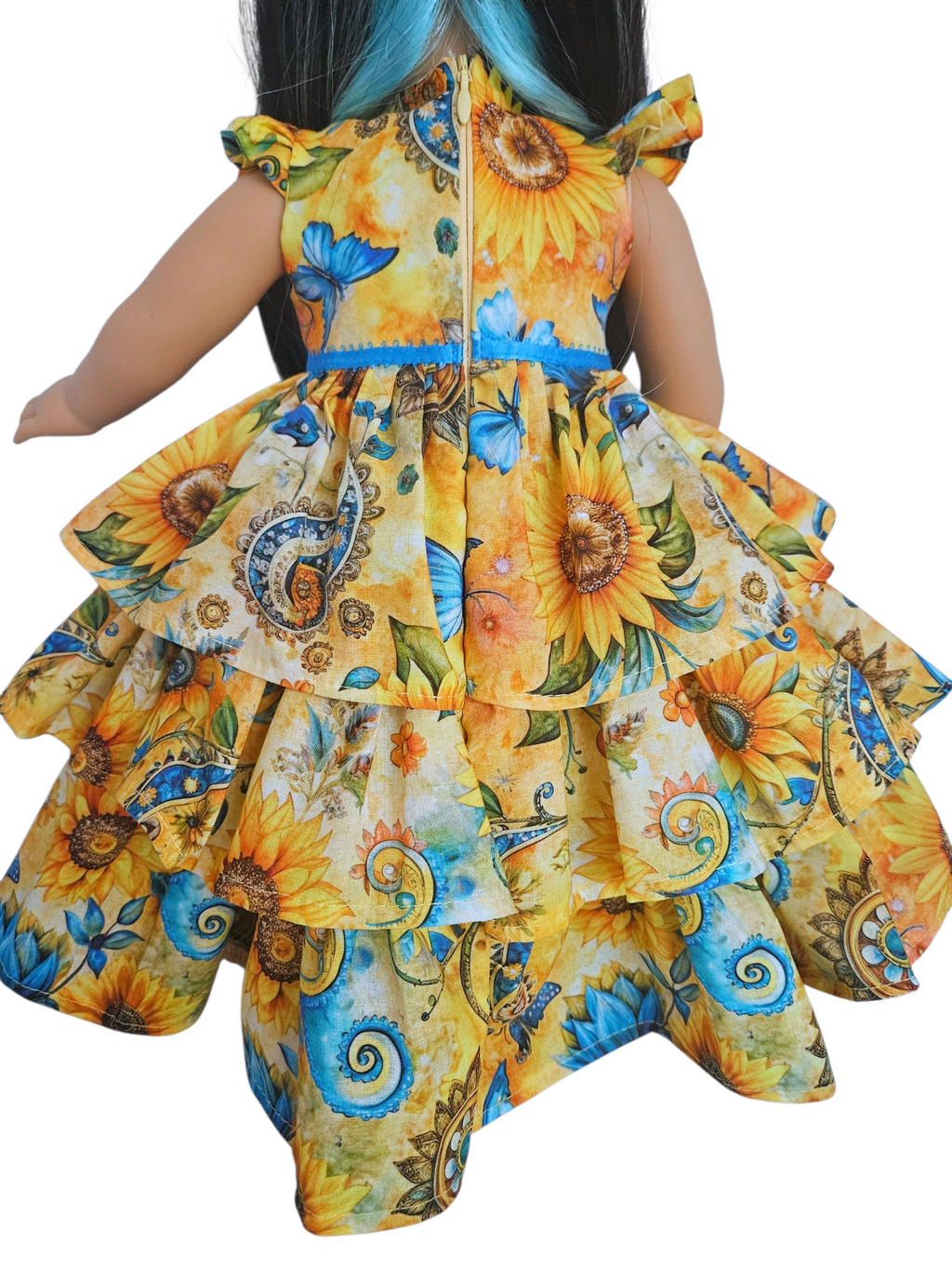 18 inch doll Bright Yellow Floral Ruffled Gown