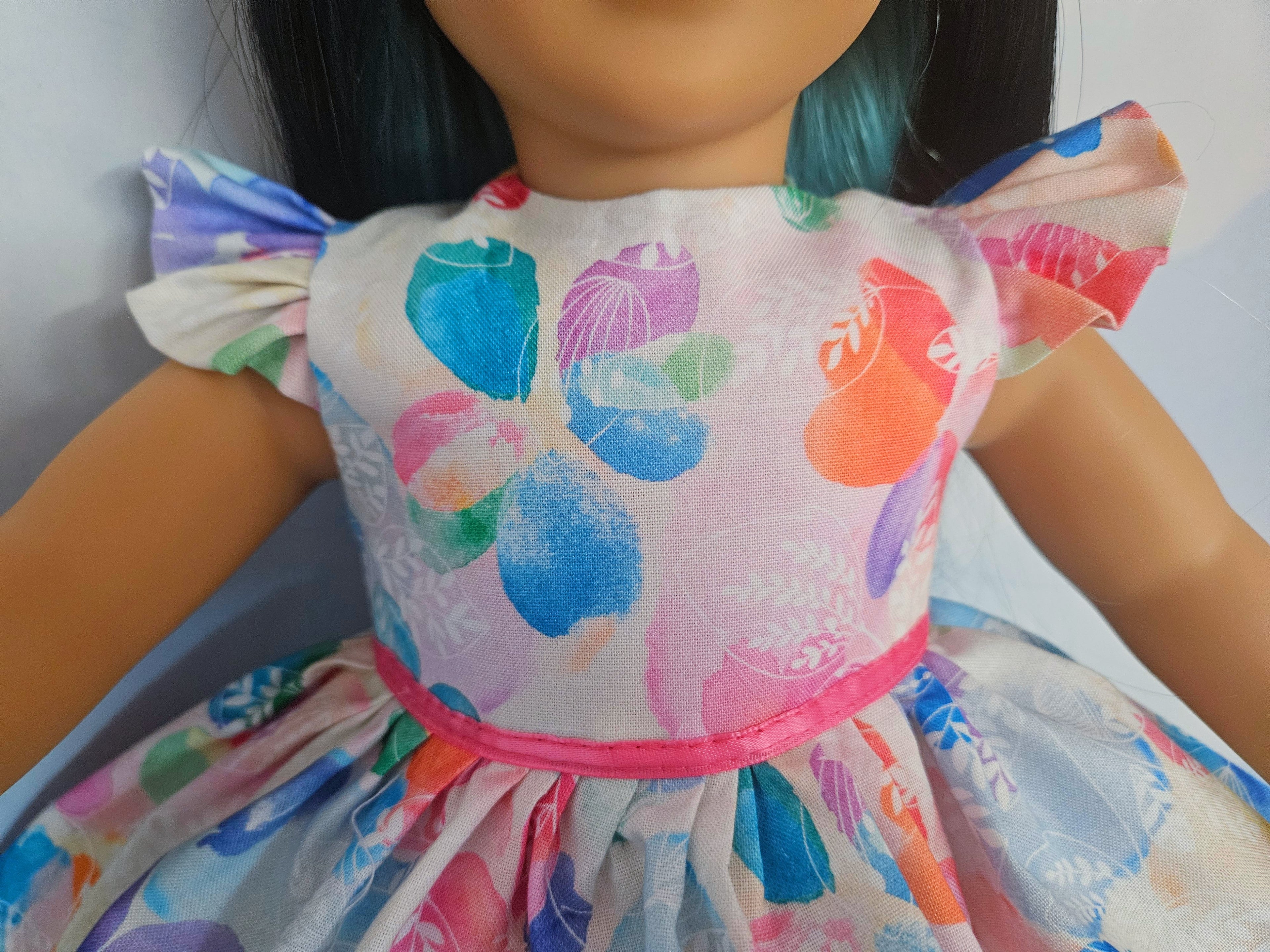 18 inch doll Bright Colorful Ruffled Gown