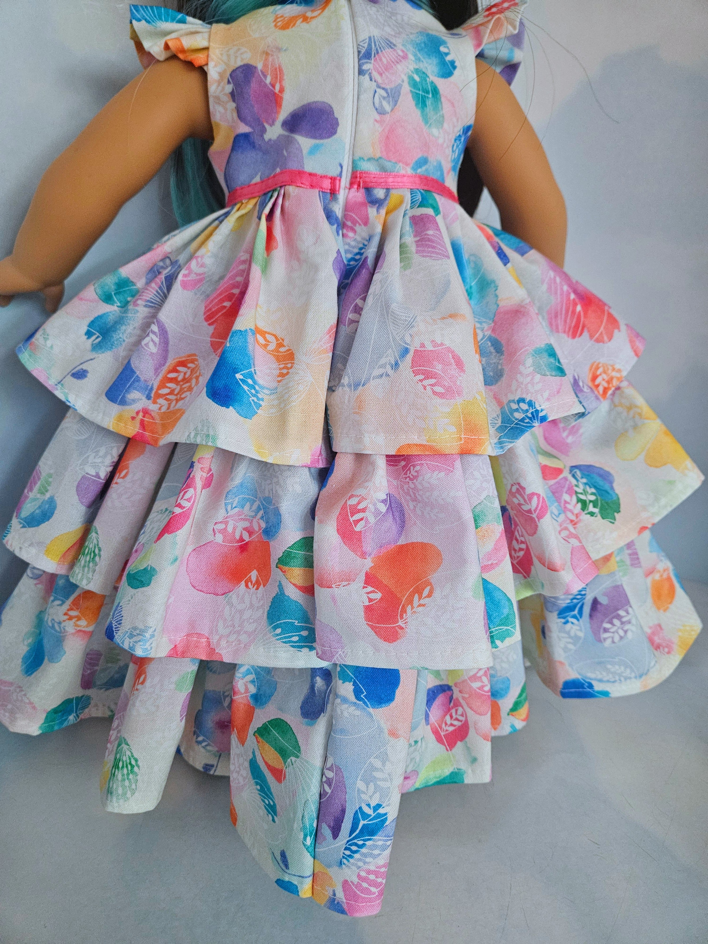 18 inch doll Bright Colorful Ruffled Gown