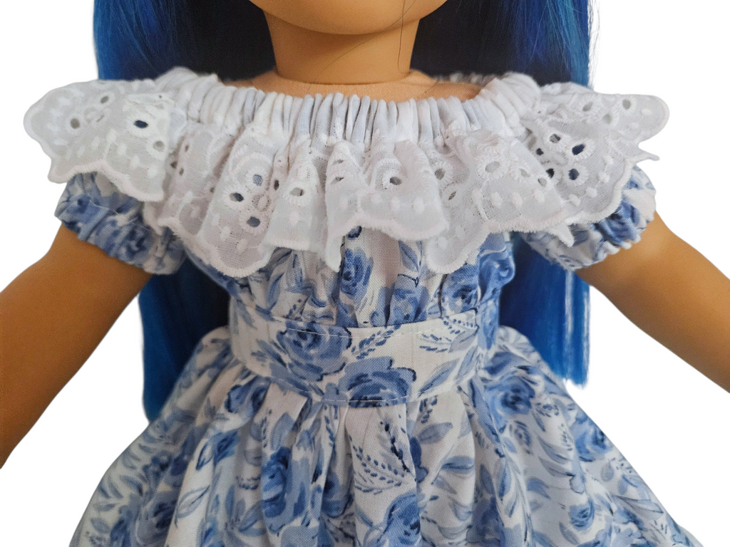 18 inch doll White and Blue Festive Gown
