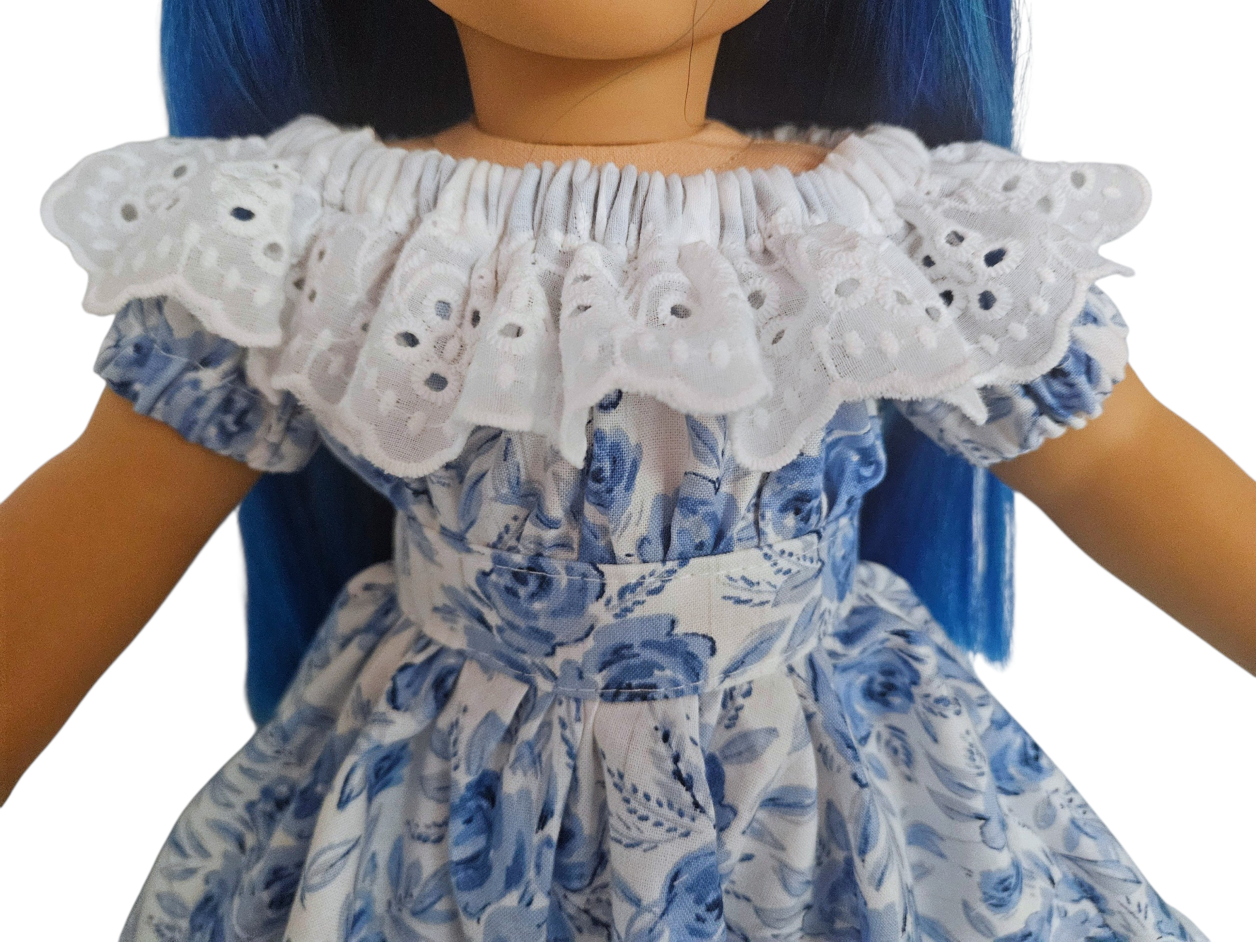 18 inch doll White and Blue Festive Gown