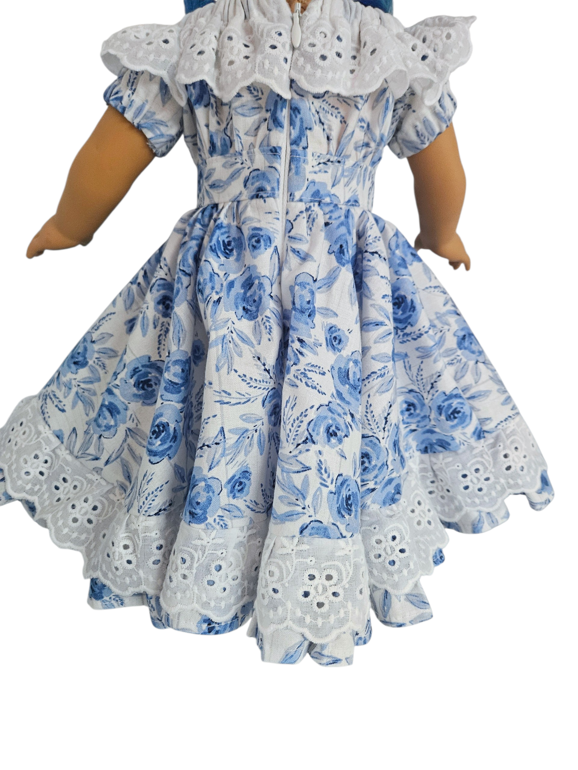 18 inch doll White and Blue Festive Gown