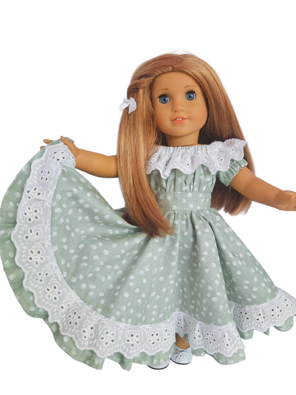 18 inch doll Jade Green and White Fiesta Gown