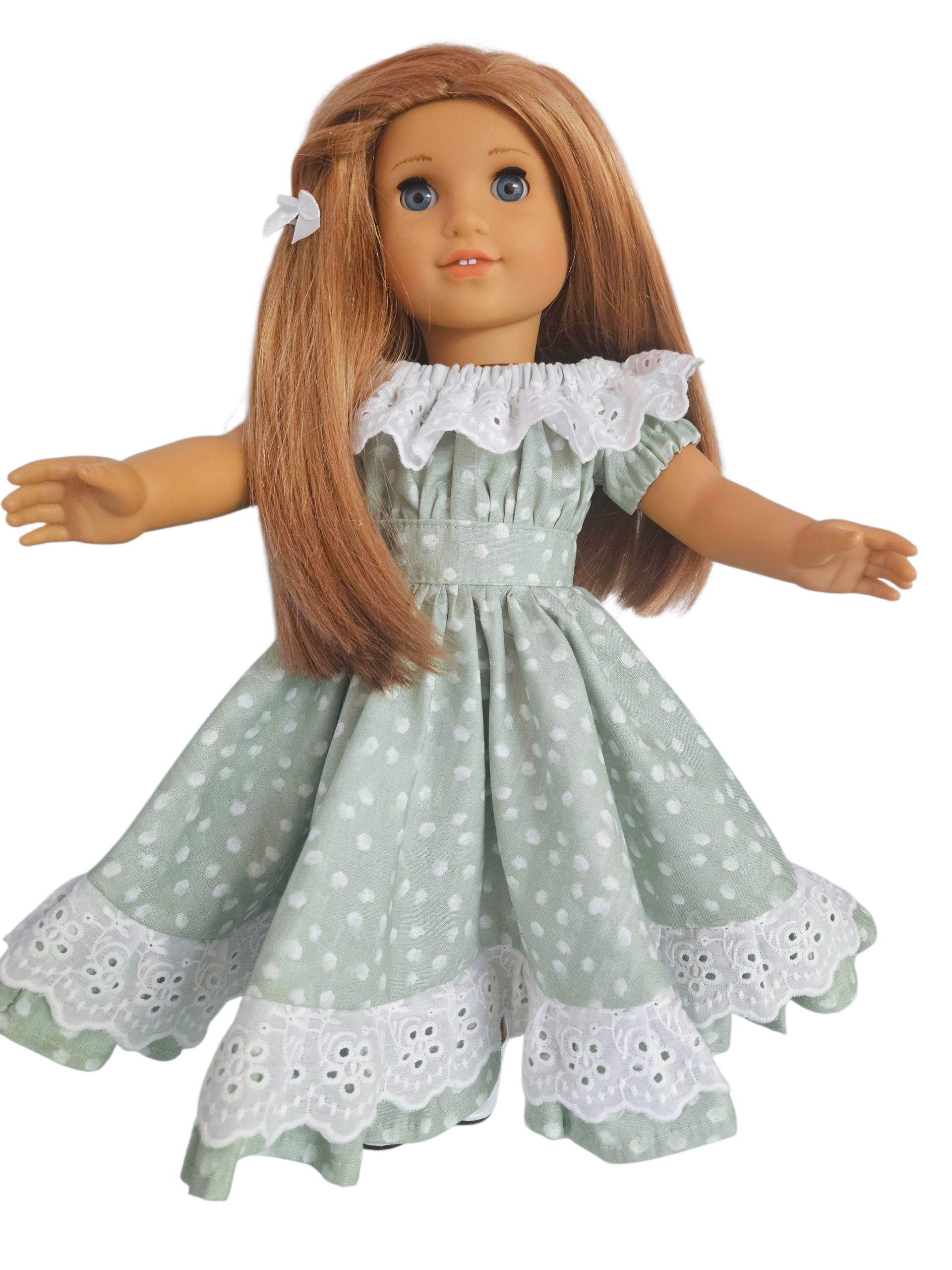 18 inch doll Jade Green and White Fiesta Gown