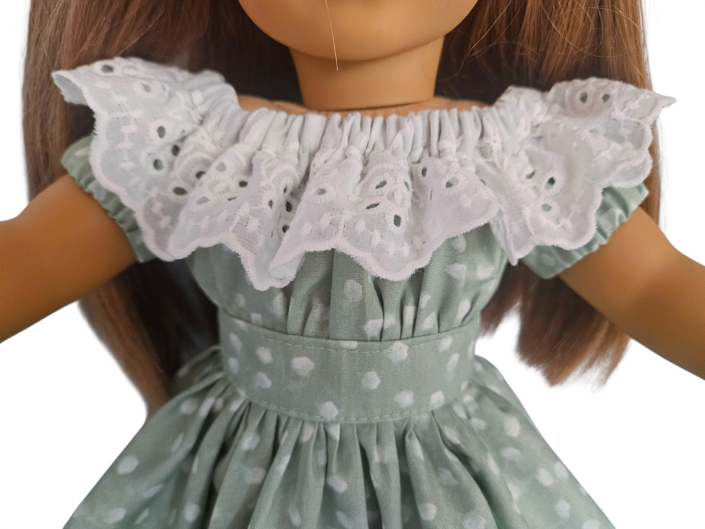 18 inch doll Jade Green and White Fiesta Gown