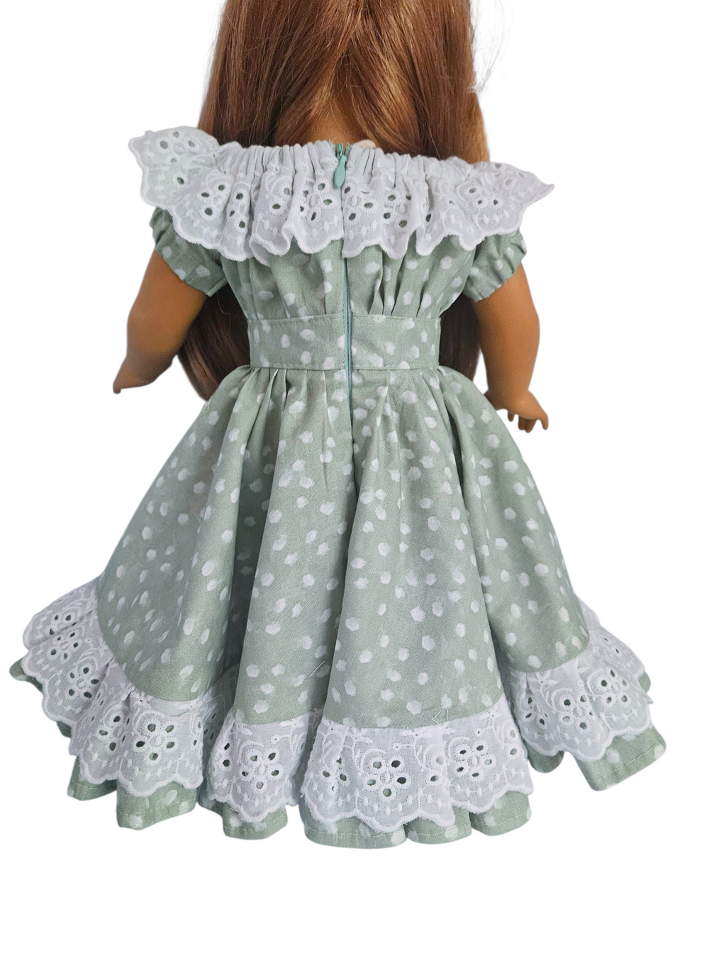 18 inch doll Jade Green and White Fiesta Gown
