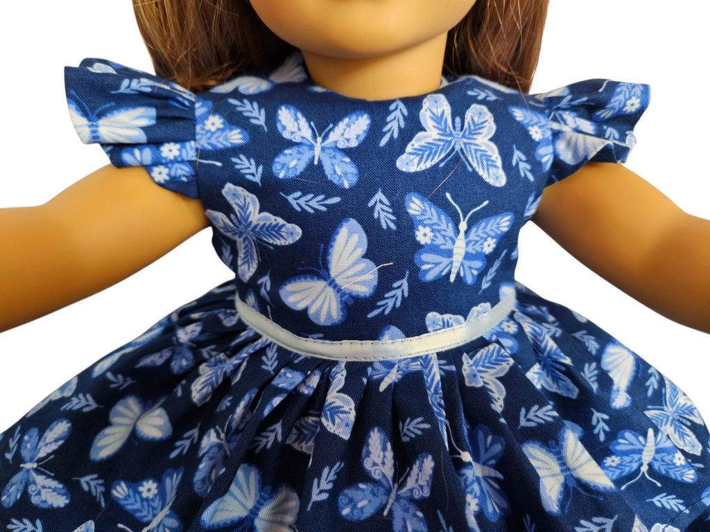 18 inch doll Navy Blue Butterfly Ruffled Gown