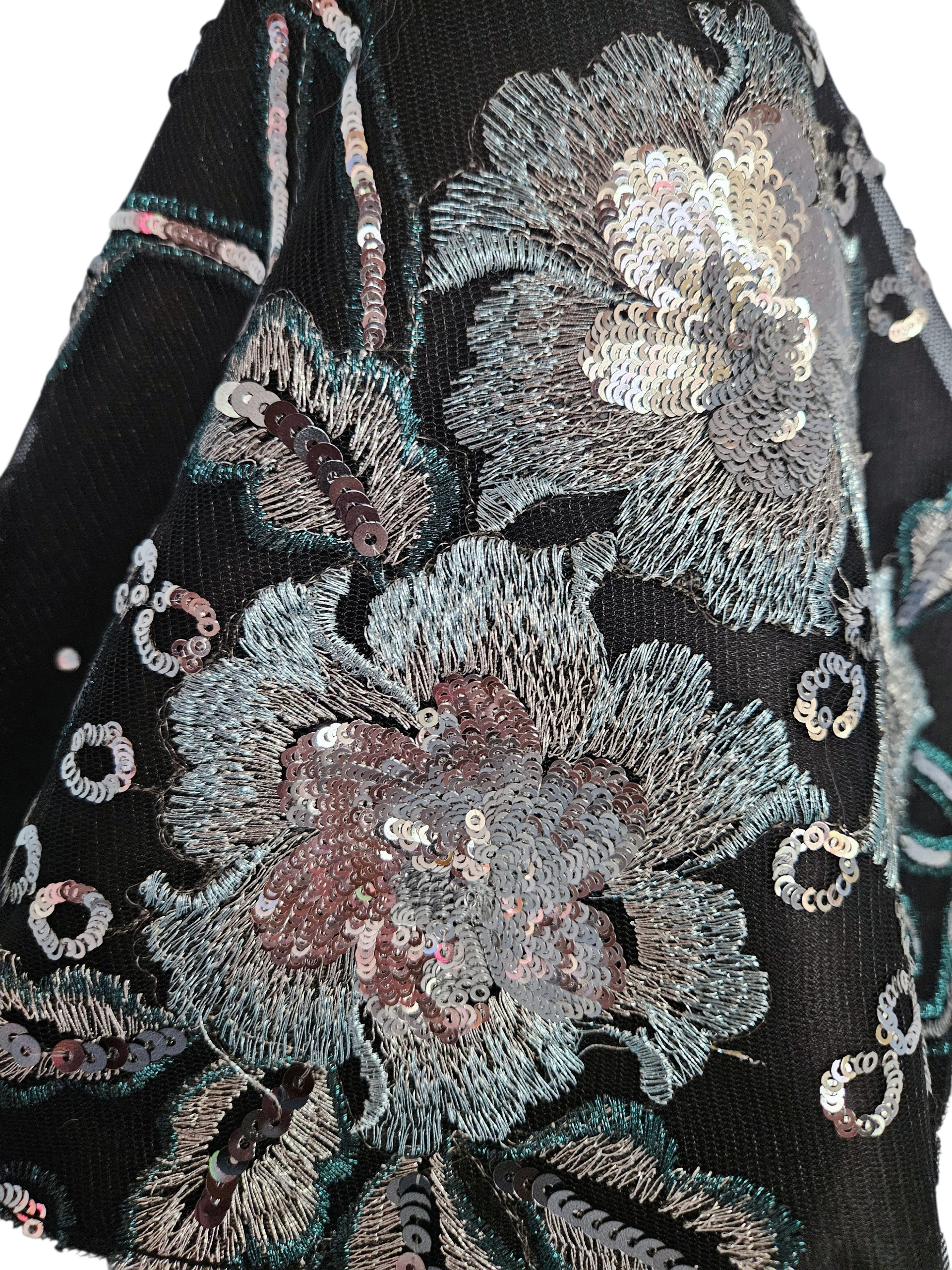Wellie Wisher Black & Silver Floral Sequin Gown #50