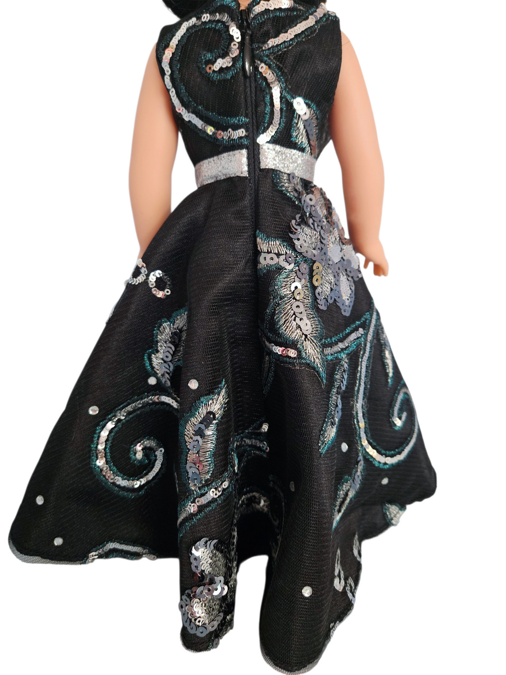 Wellie Wisher Black & Silver Floral Sequin Gown #50