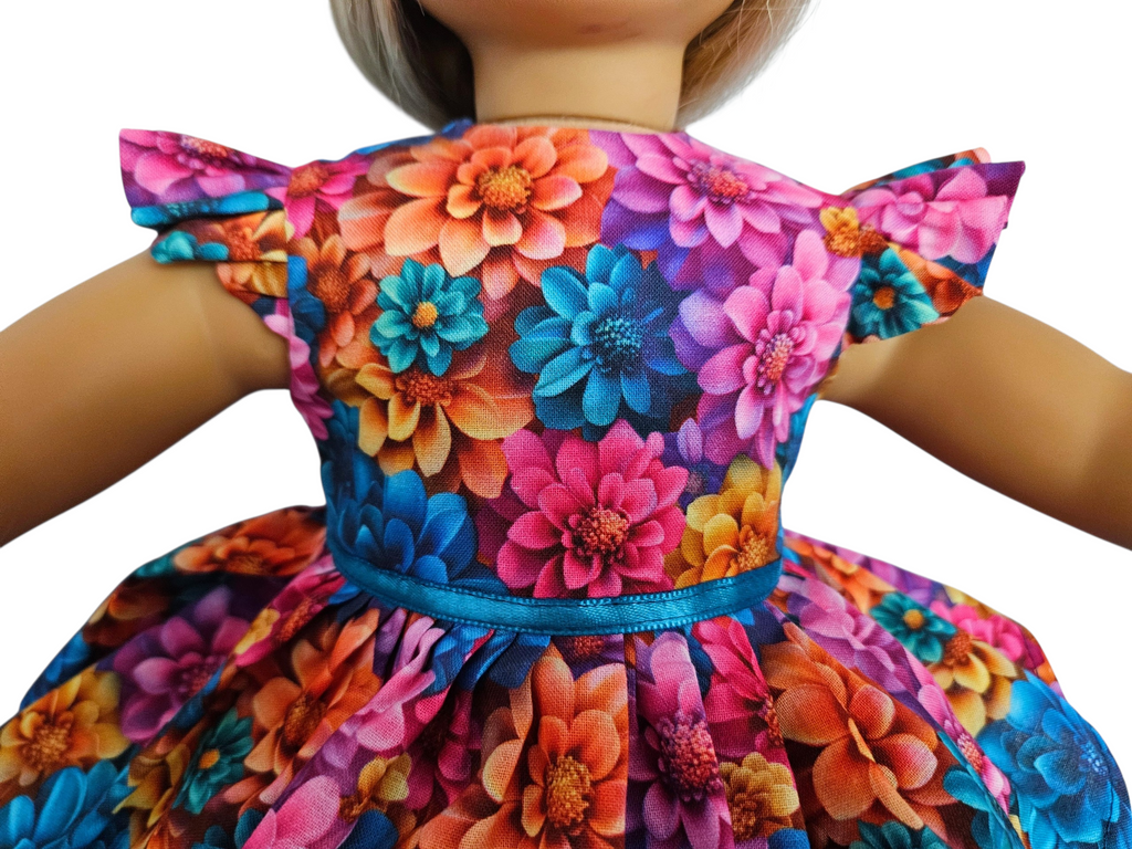 18 inch doll Bright Floral Ruffled Gown