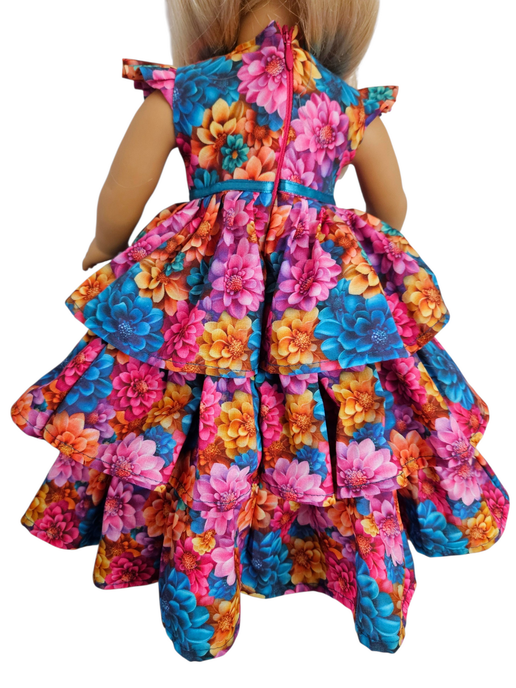 18 inch doll Bright Floral Ruffled Gown