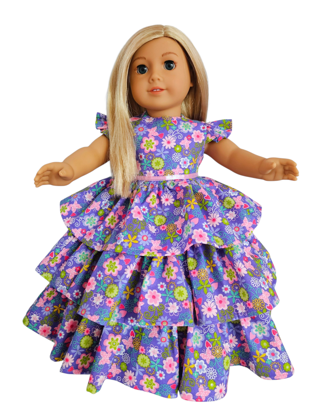 18 inch doll Purple Pink Floral Ruffled Gown