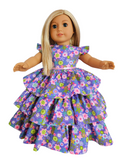18 inch doll Purple Pink Floral Ruffled Gown
