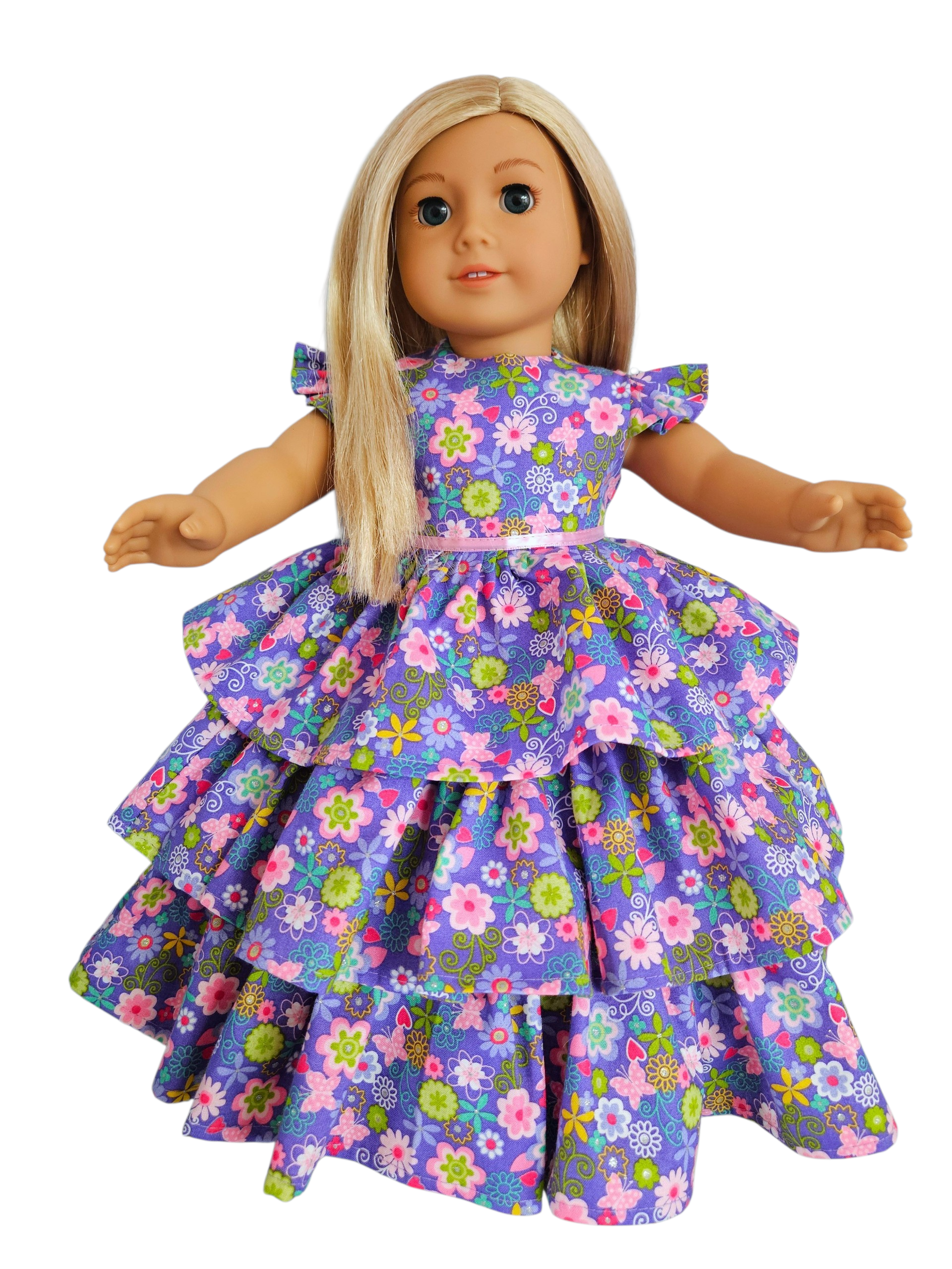 18 inch doll Purple Pink Floral Ruffled Gown