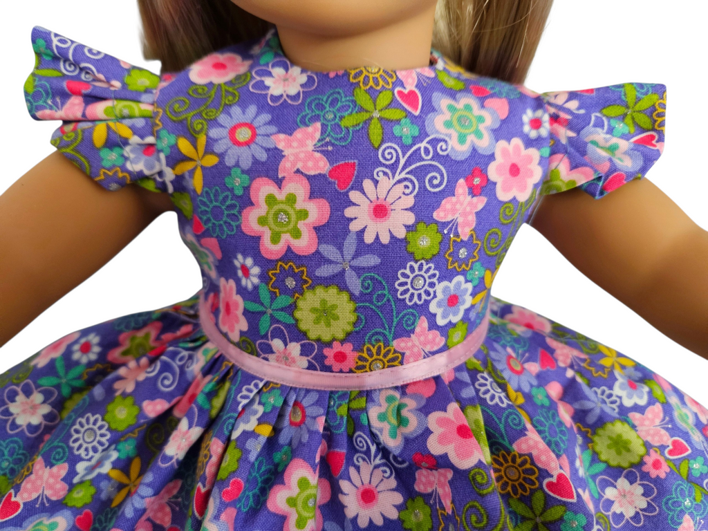 18 inch doll Purple Pink Floral Ruffled Gown