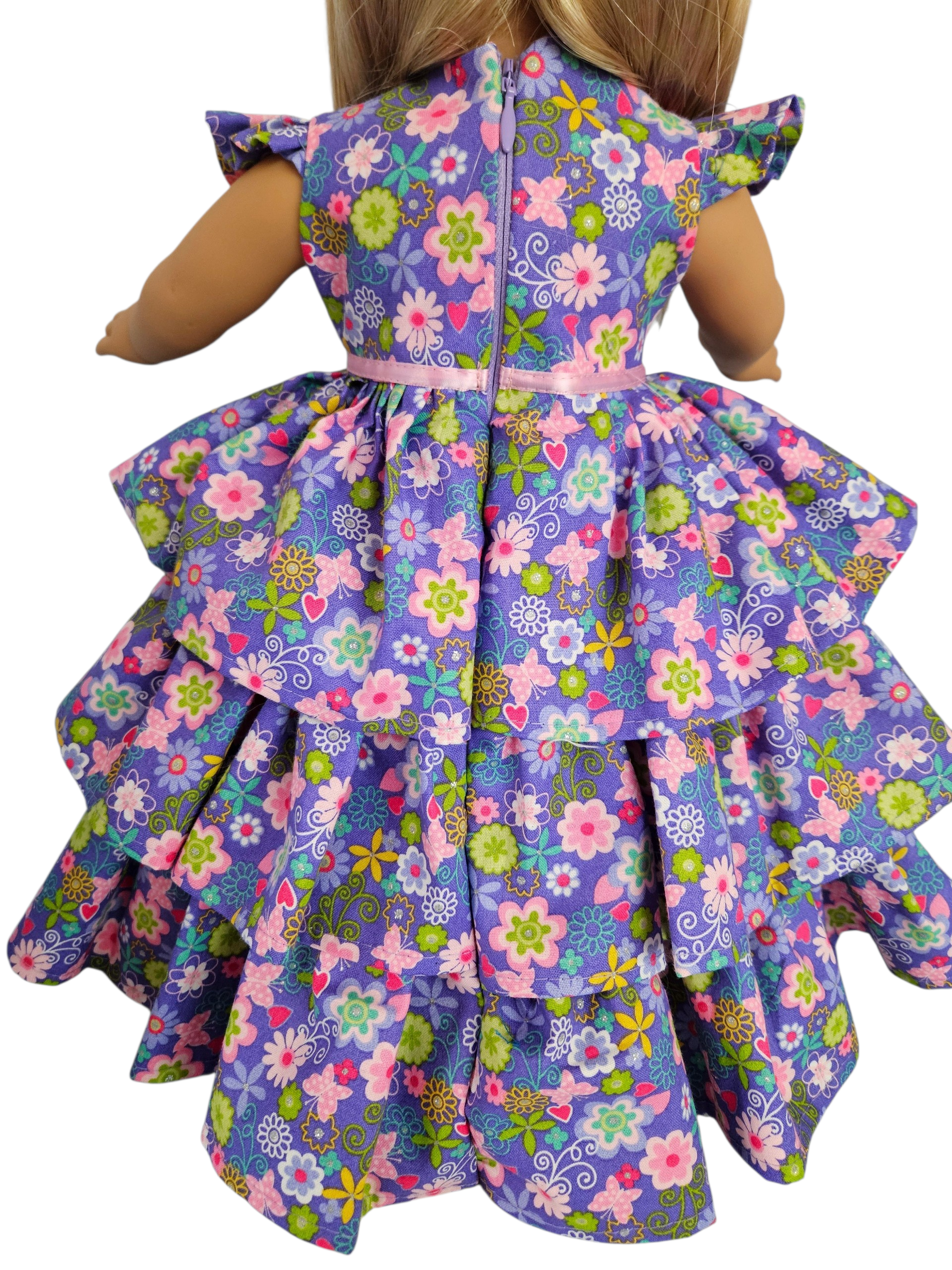 18 inch doll Purple Pink Floral Ruffled Gown