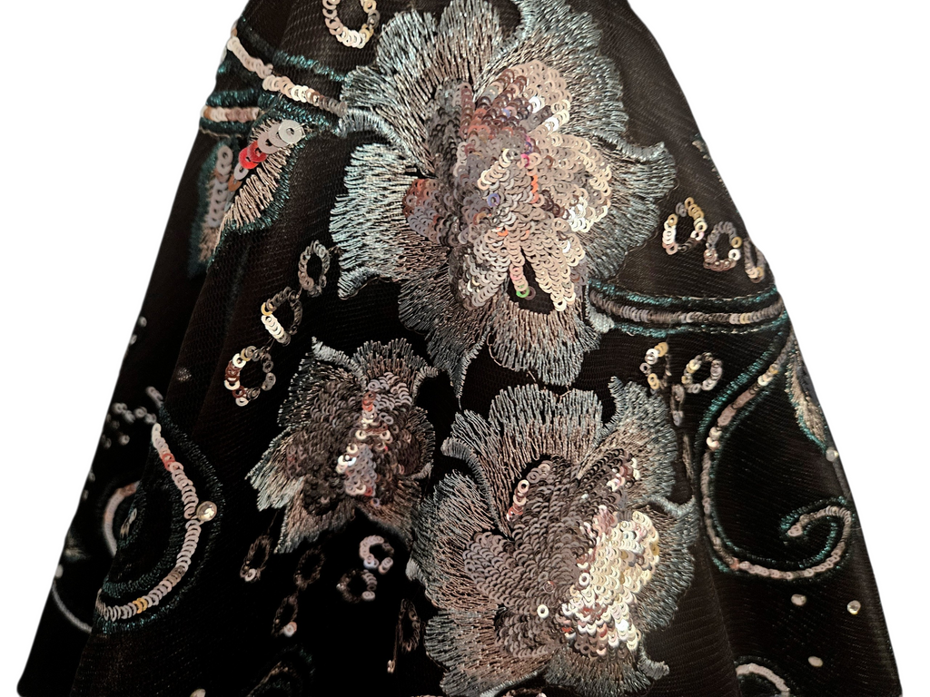 18 inch doll Black & Silver Floral Sequin Gown and Boa #402