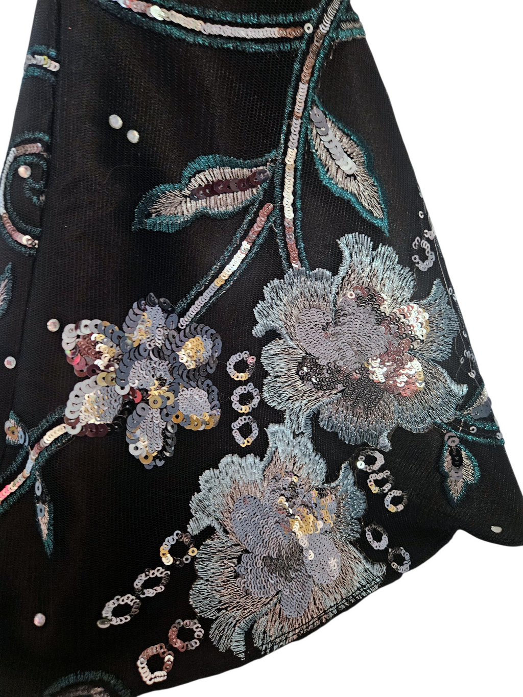 18 inch doll Black & Silver Floral Sequin Gown and Boa #402