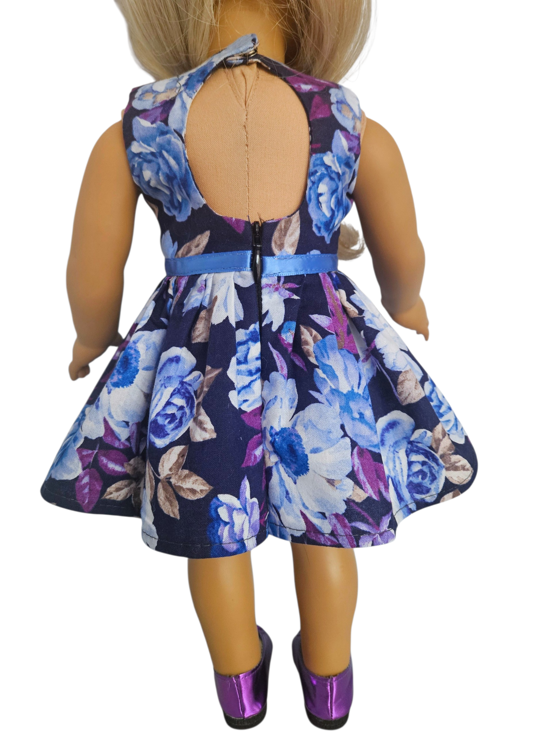 18 inch doll Floral Dress with Peek a Boo Back