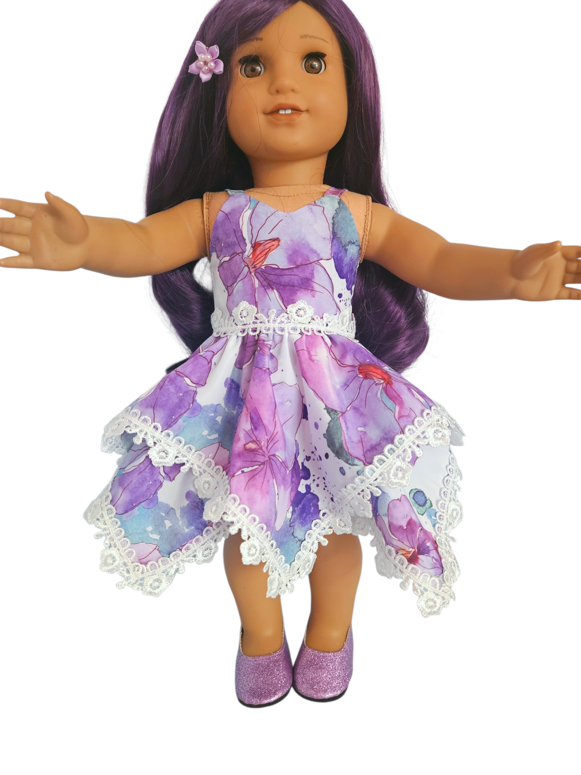 18 inch doll Lilac Floral Hankerchief Dress
