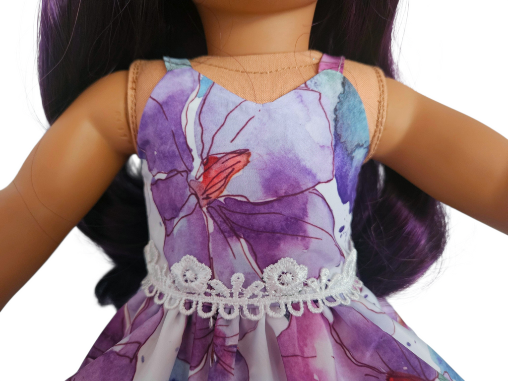 18 inch doll Lilac Floral Hankerchief Dress