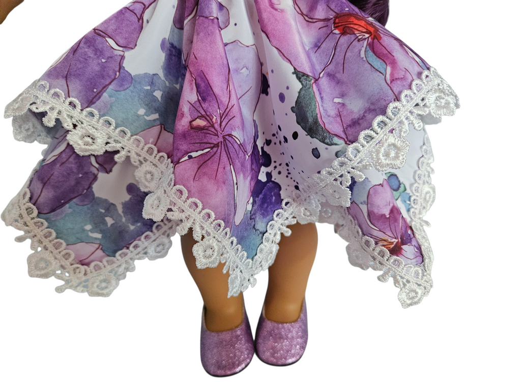 18 inch doll Lilac Floral Hankerchief Dress