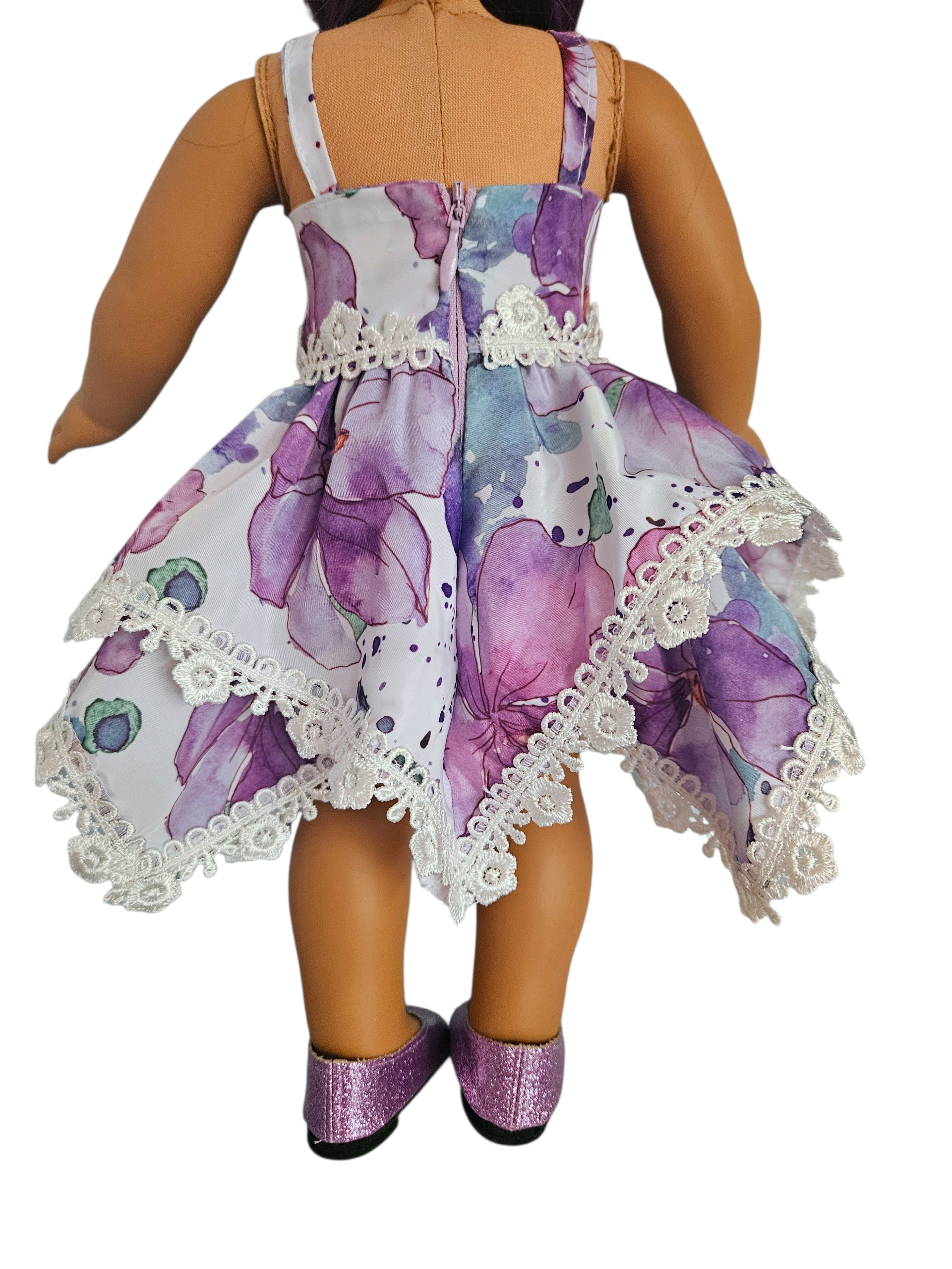 18 inch doll Lilac Floral Hankerchief Dress