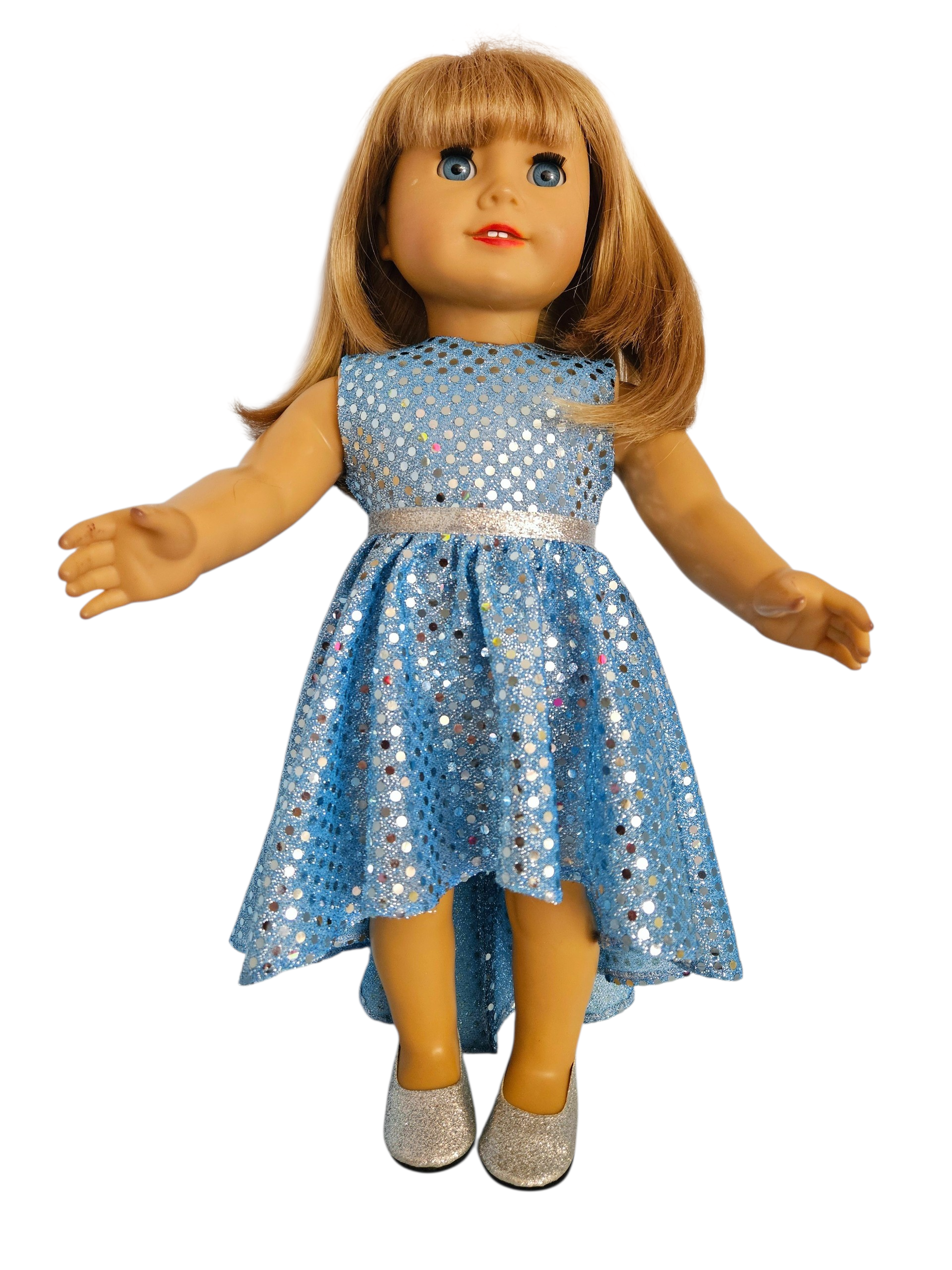 18 inch doll Blue Silver Sequin Hi-Lo Dress