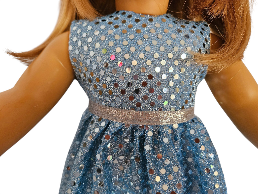 18 inch doll Blue Silver Sequin Hi-Lo Dress