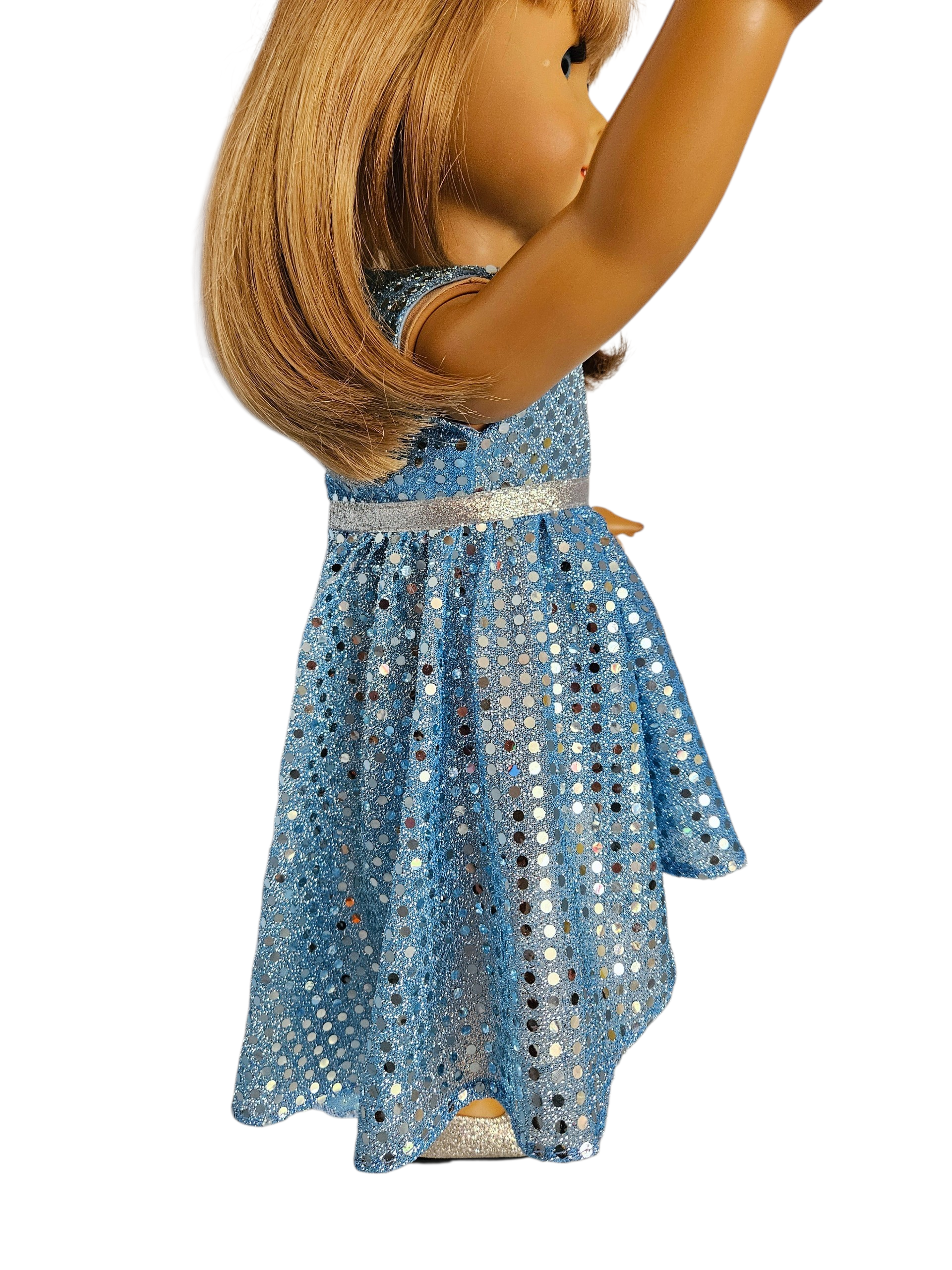 18 inch doll Blue Silver Sequin Hi-Lo Dress