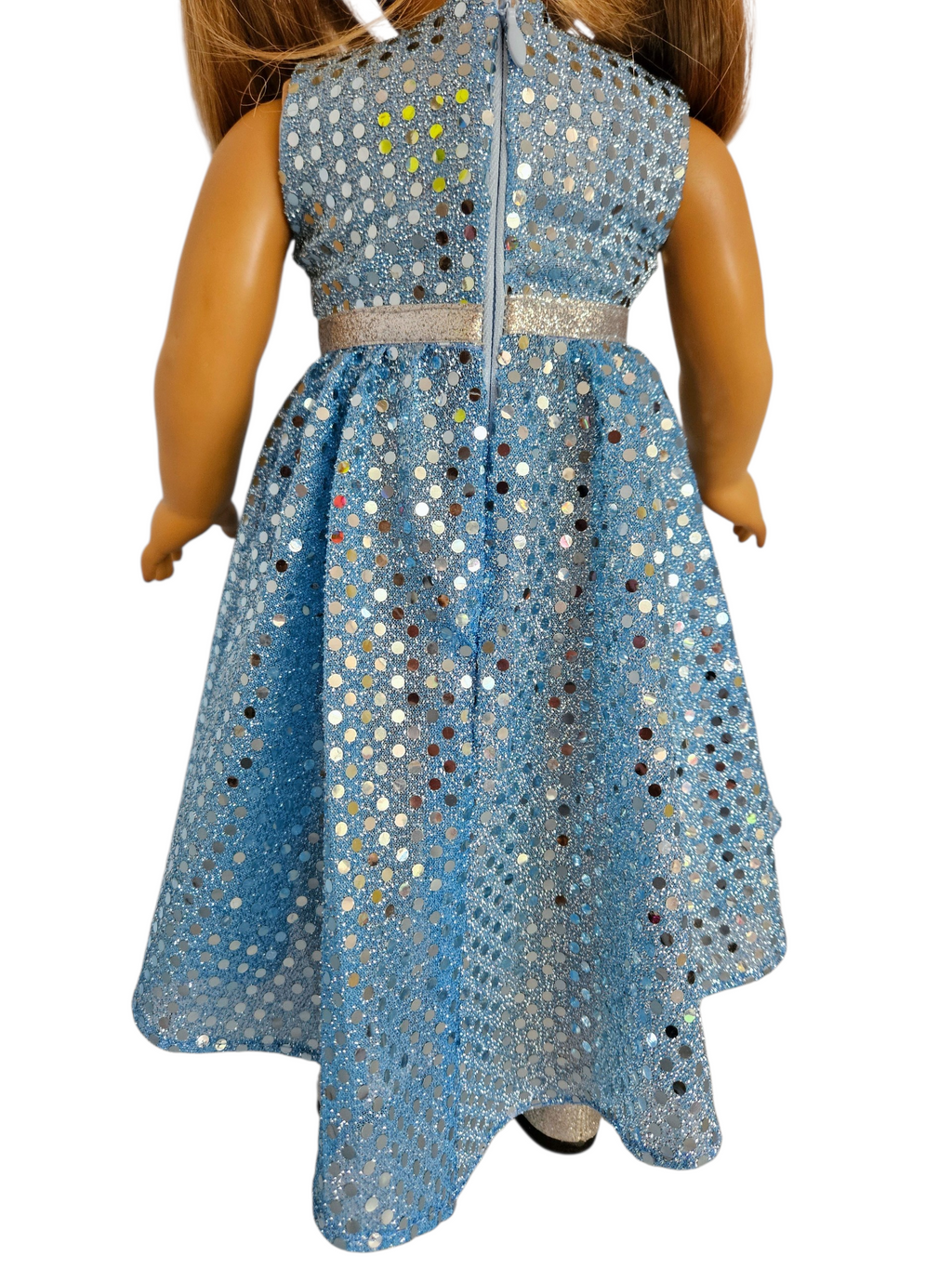 18 inch doll Blue Silver Sequin Hi-Lo Dress