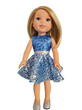 Wellie Wisher Blue Silver Sequin Dress #36