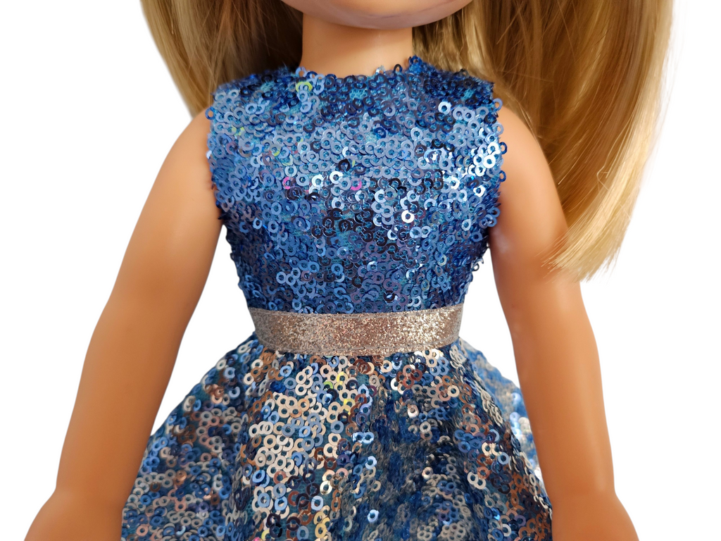 Wellie Wisher Blue Silver Sequin Dress #36