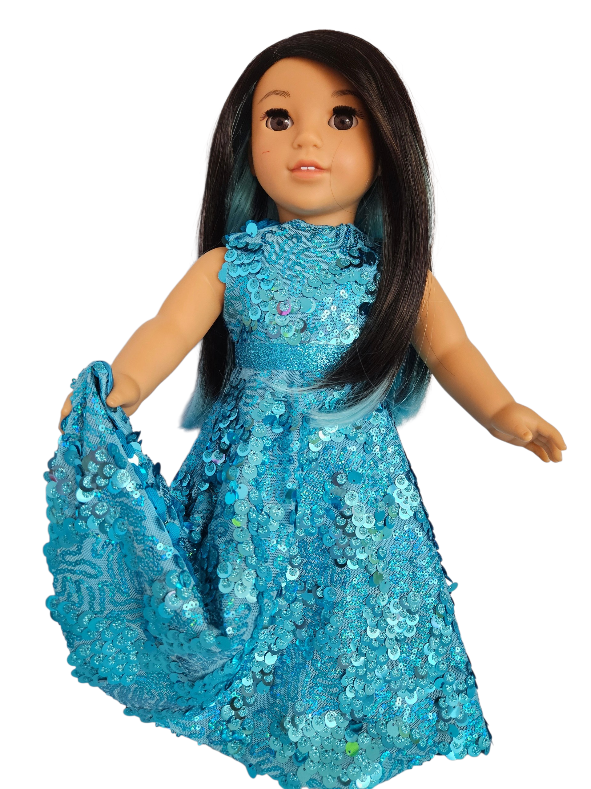 18 inch doll Turquoise Floppy Sequin Gown