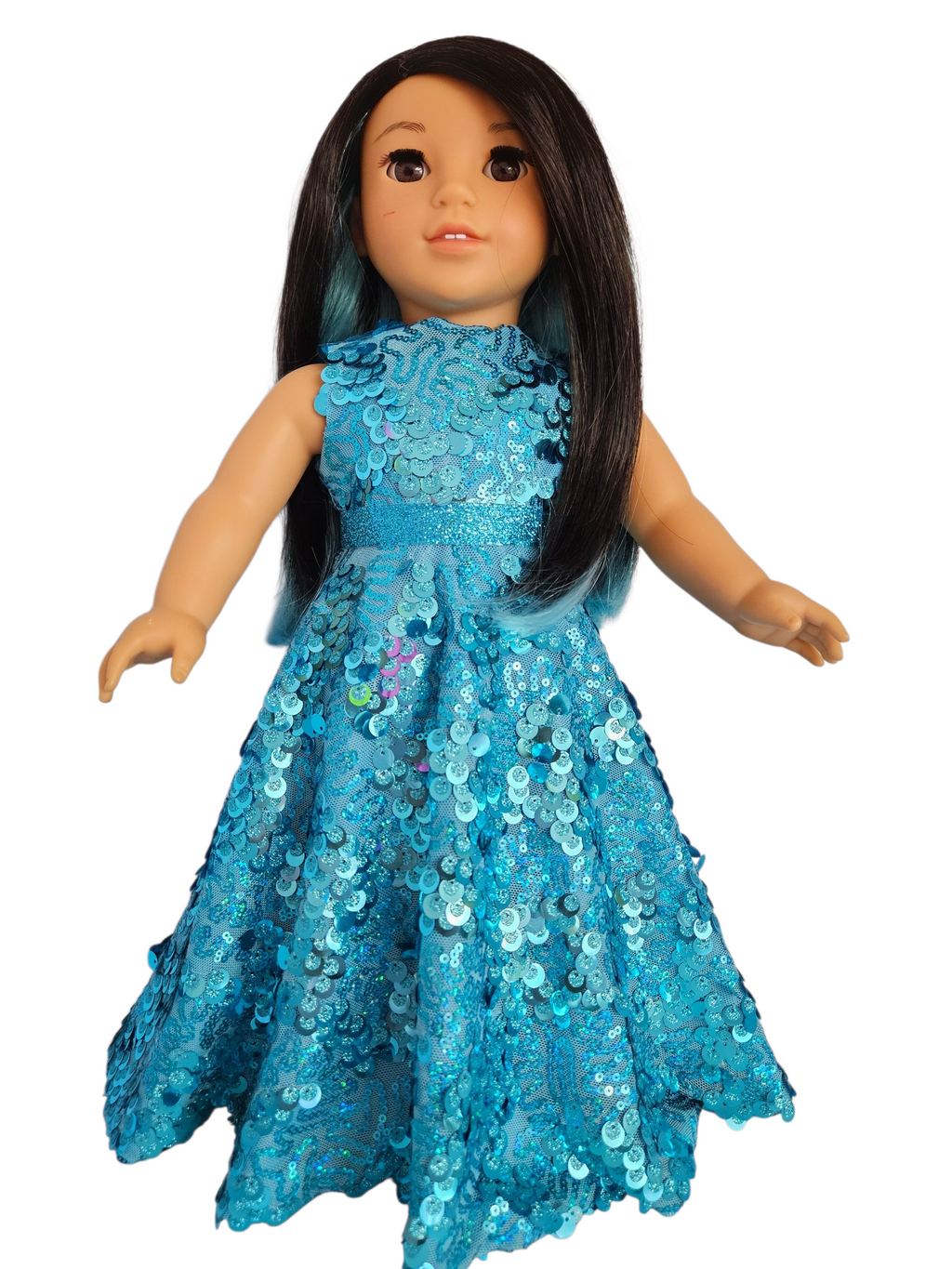 18 inch doll Turquoise Floppy Sequin Gown