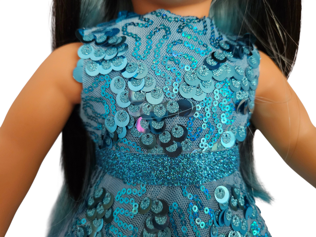 18 inch doll Turquoise Floppy Sequin Gown