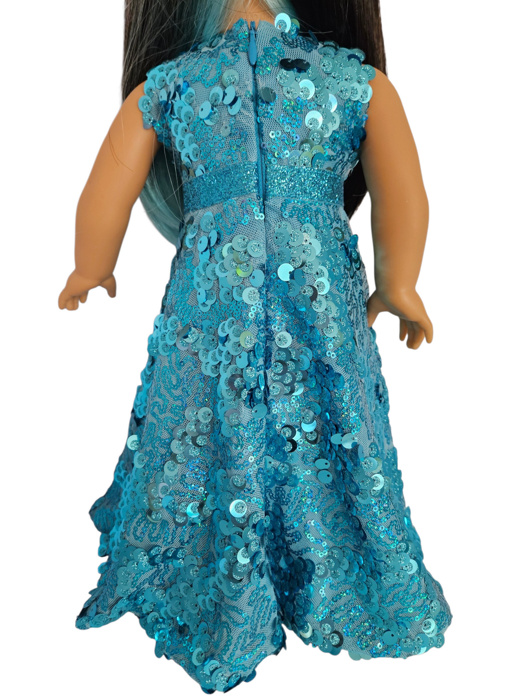 18 inch doll Turquoise Floppy Sequin Gown