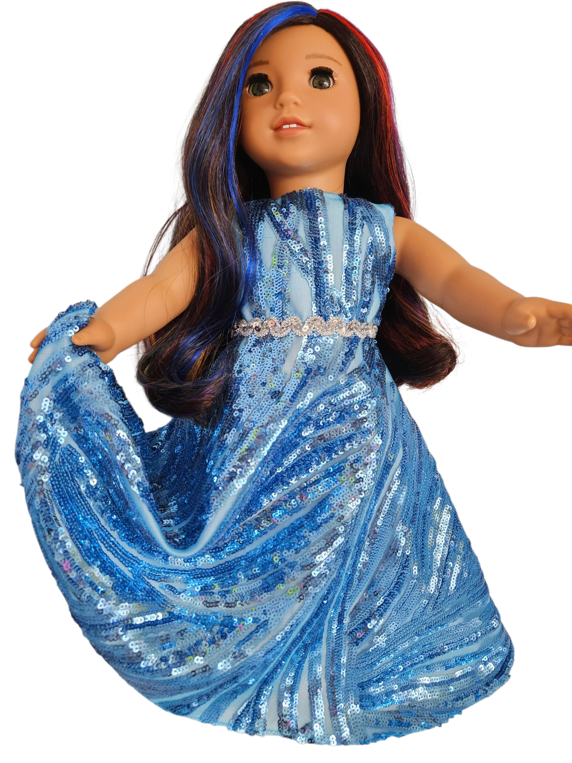 18 inch doll Fancy Blue Sequin Gown