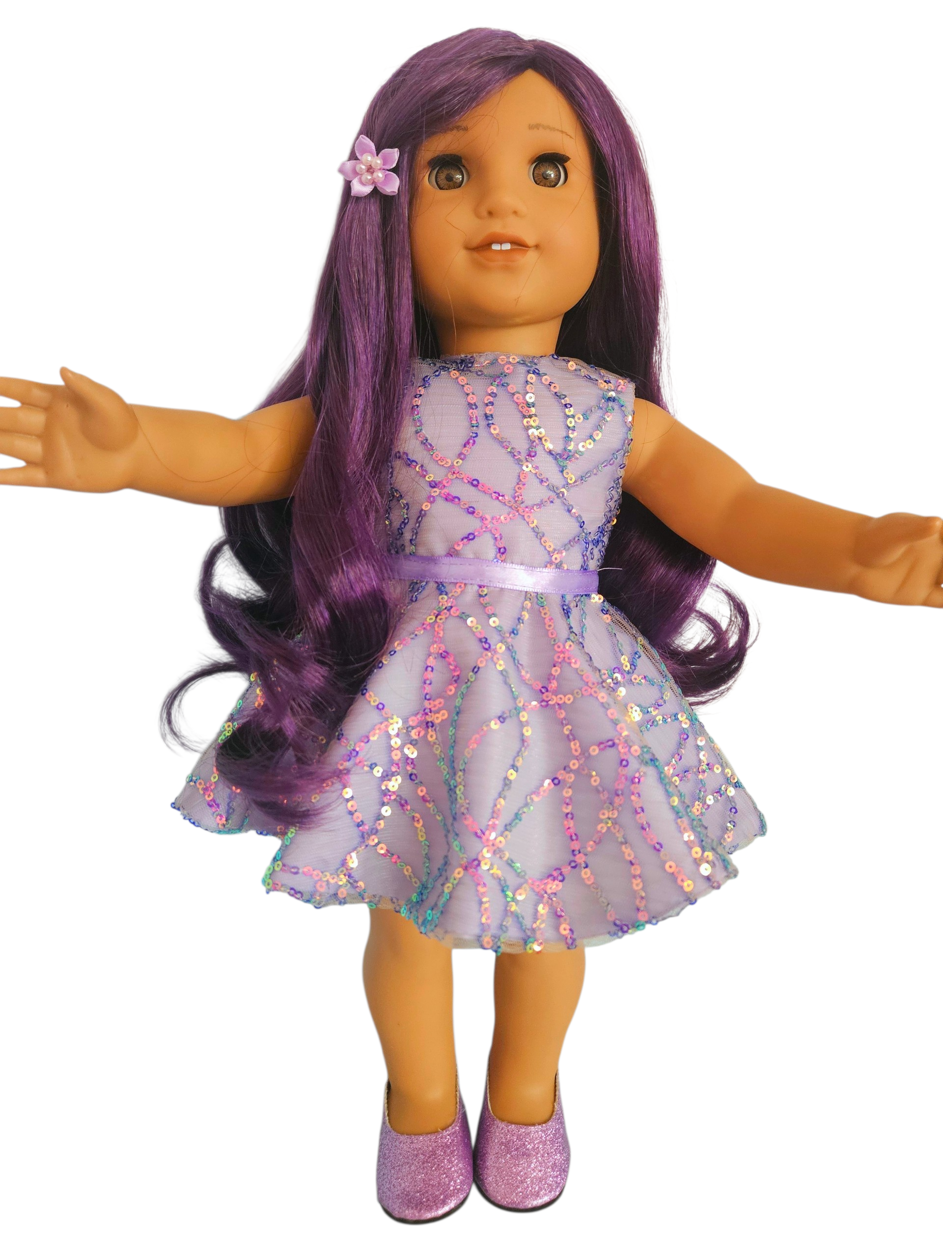 18 inch doll Lavender Sequin Dress