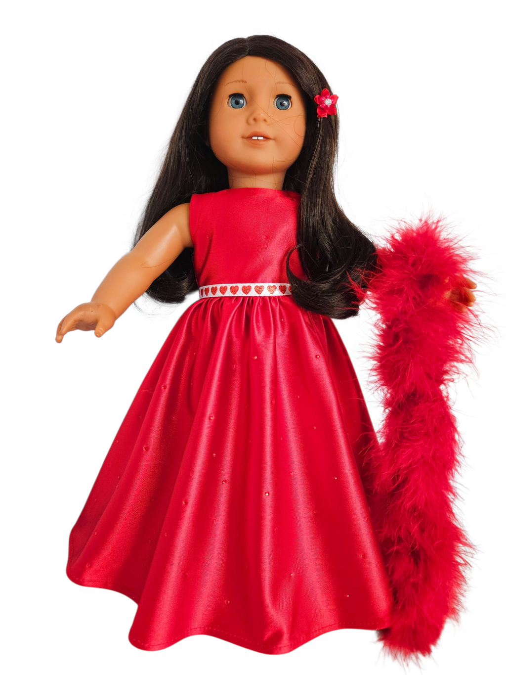 18 inch doll Red Sequin Gown with Peek a Boo Back and Boa
