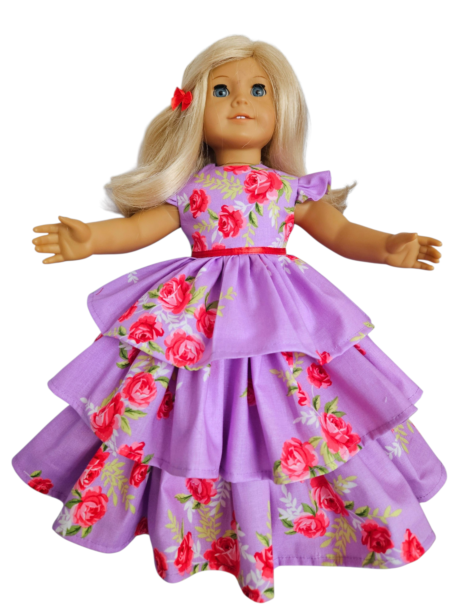 18 inch doll Purple Red Roses Ruffled Gown