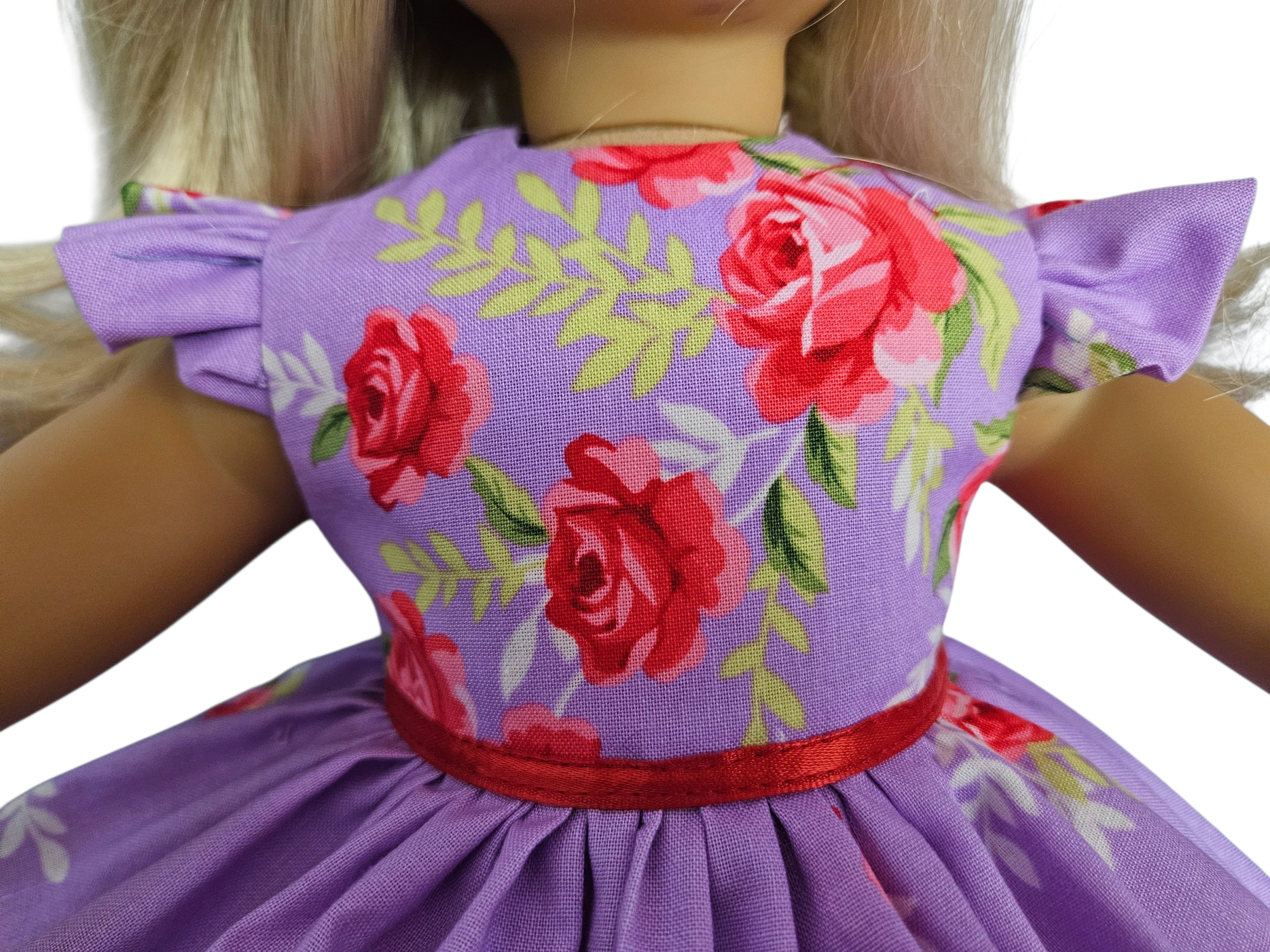 18 inch doll Purple Red Roses Ruffled Gown