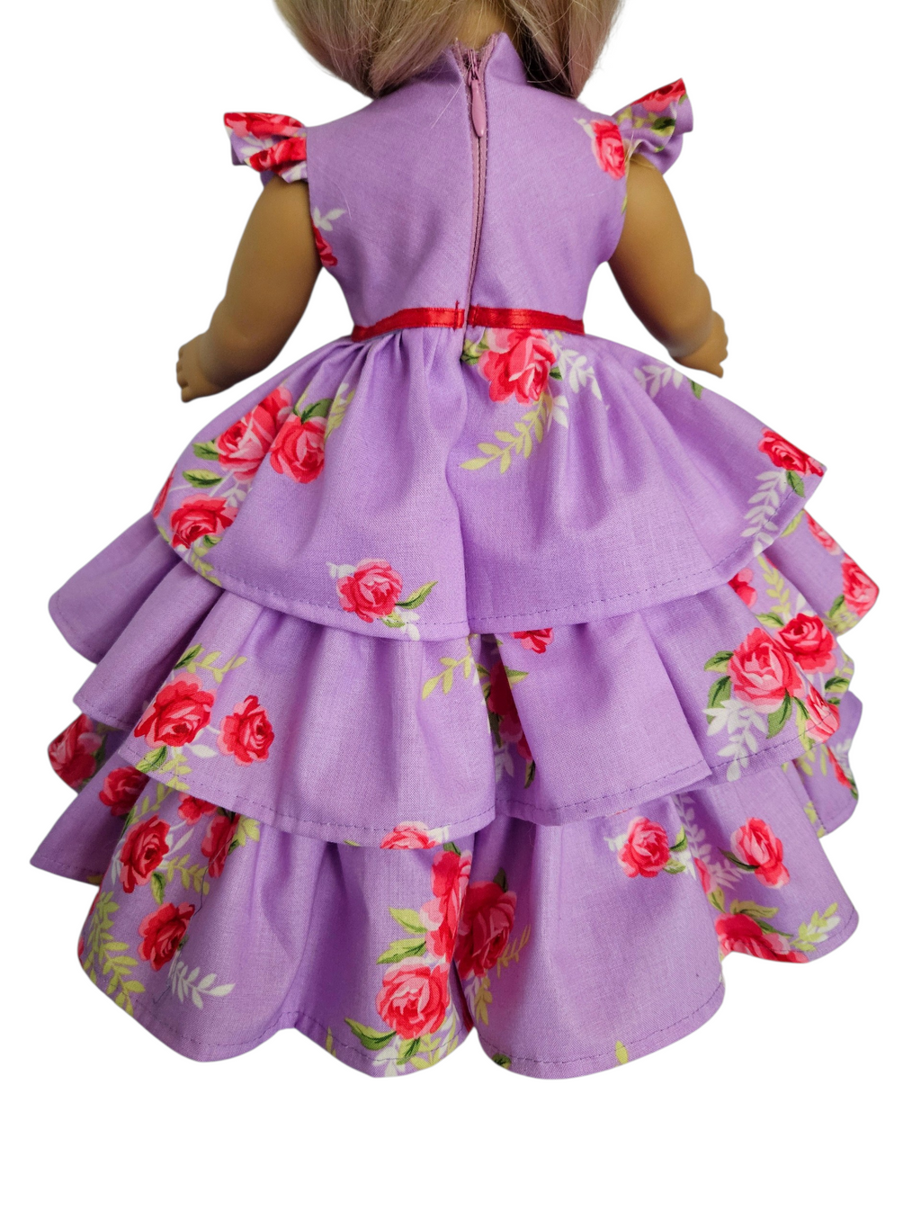 18 inch doll Purple Red Roses Ruffled Gown